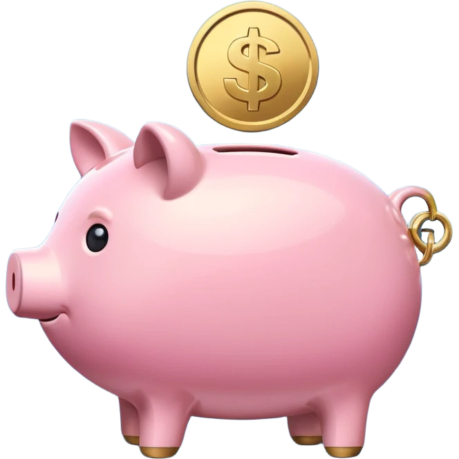 A clean and simple emoji-style icon: A stylized piggy bank with a coin dropping into it from above. Next to or slightly behind the piggy bank, a small shield symbolizing security and protection. Minimal details, rounded shapes, bright flat colors, consistent with standard emoji design. emoji
