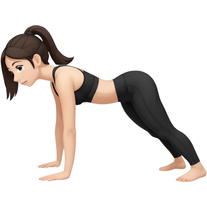 a young woman on all fours, head on the floor, arched back and ass up. emoji