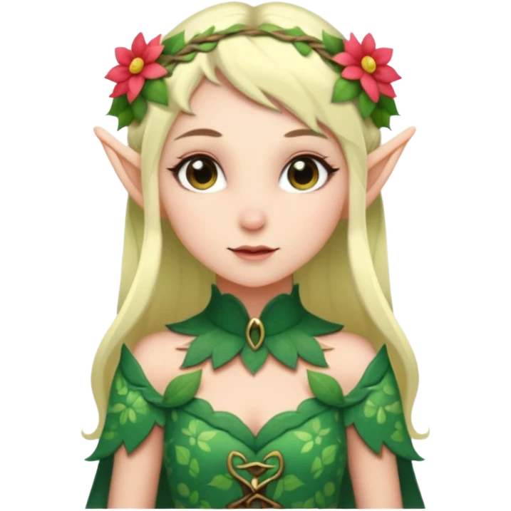elf wearing flower pattern dress, Half Body. emoji