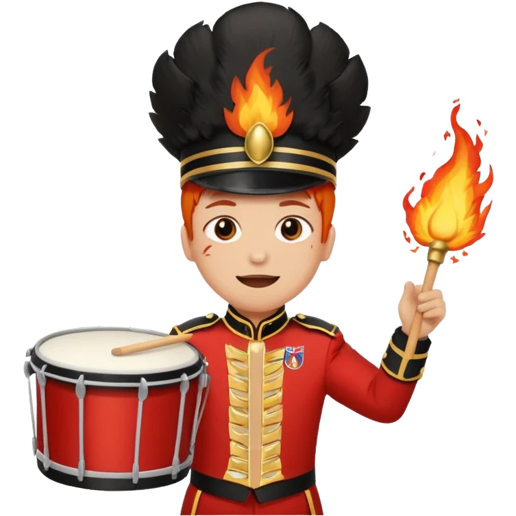 A loud fan with a marching drum, beating it with fiery enthusiasm. emoji