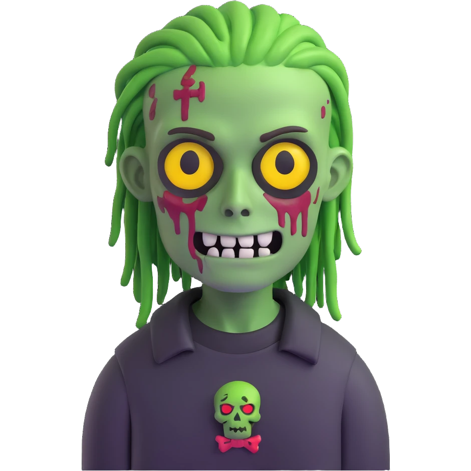 zombie boy with green skin, dreadlocks hair, black shirt, emoji style emoji