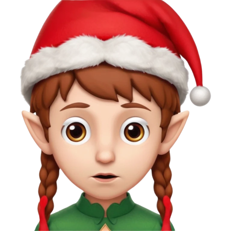 Worried elf on the shelf with red hat and brown hair emoji