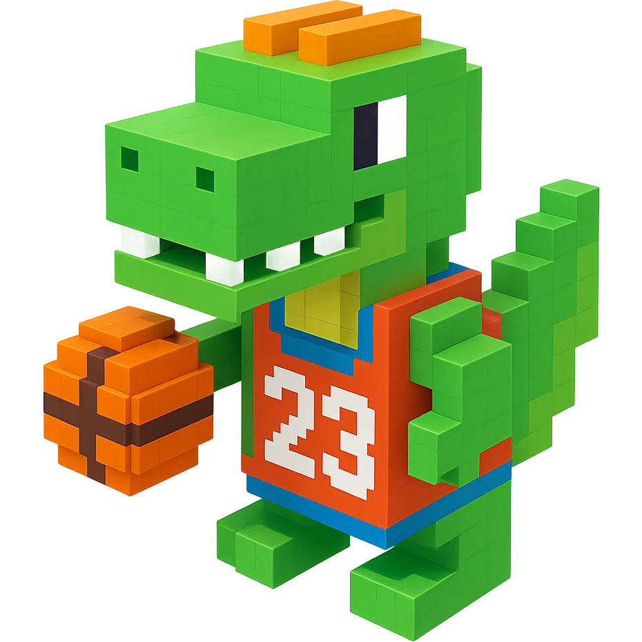 динозавр с баскетбольном мячом в майке с надписью "23", no background  emoji