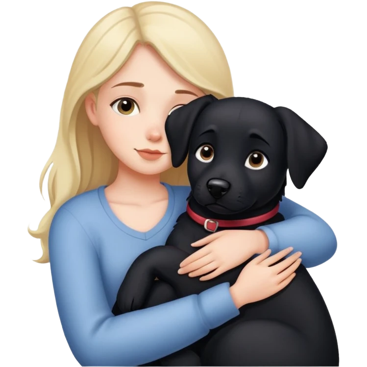 Girl cuddling black dog emoji