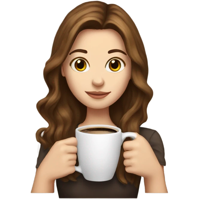 white girl with brown hair with coffee emoji