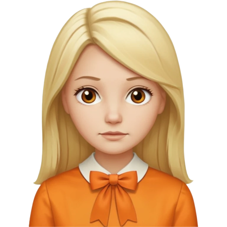 longer blond hair  straightnot smiling woman with orange blouse bow collar emoji