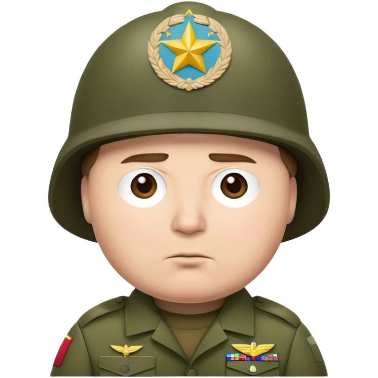 Cartman from South Park wearing army uniform, military helmet emoji