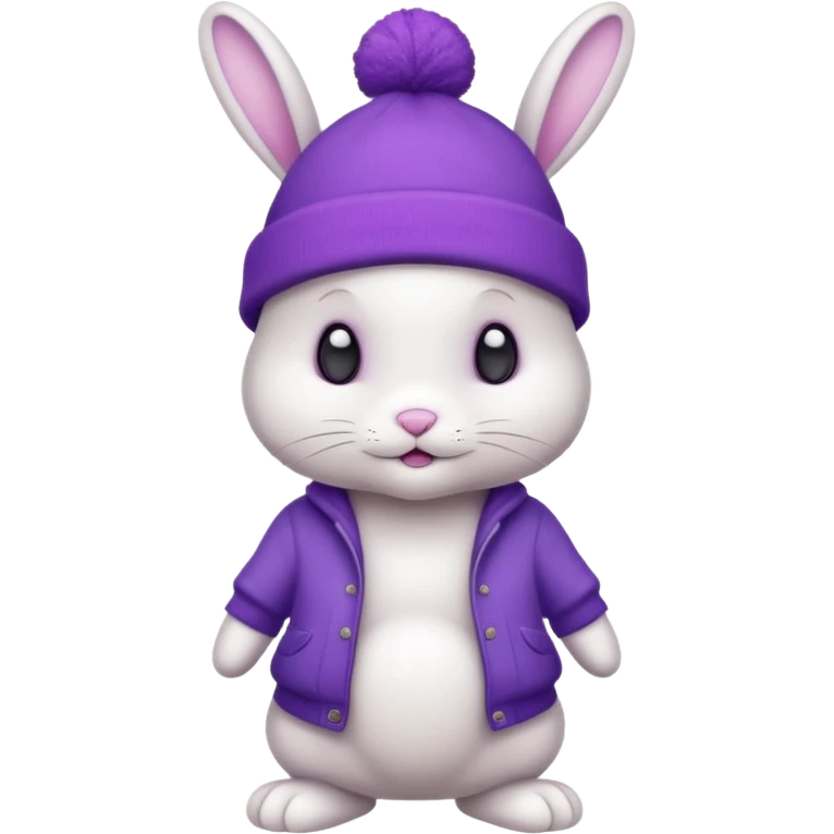 white Bunny wear a purrple benie hat, full body emoji