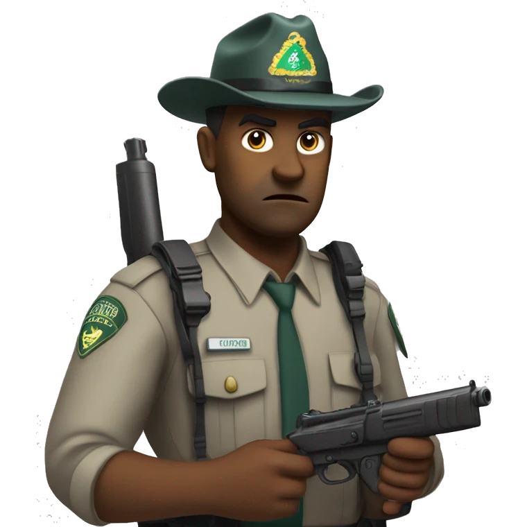 Game warden looking serious and mad with drown controller in hand emoji