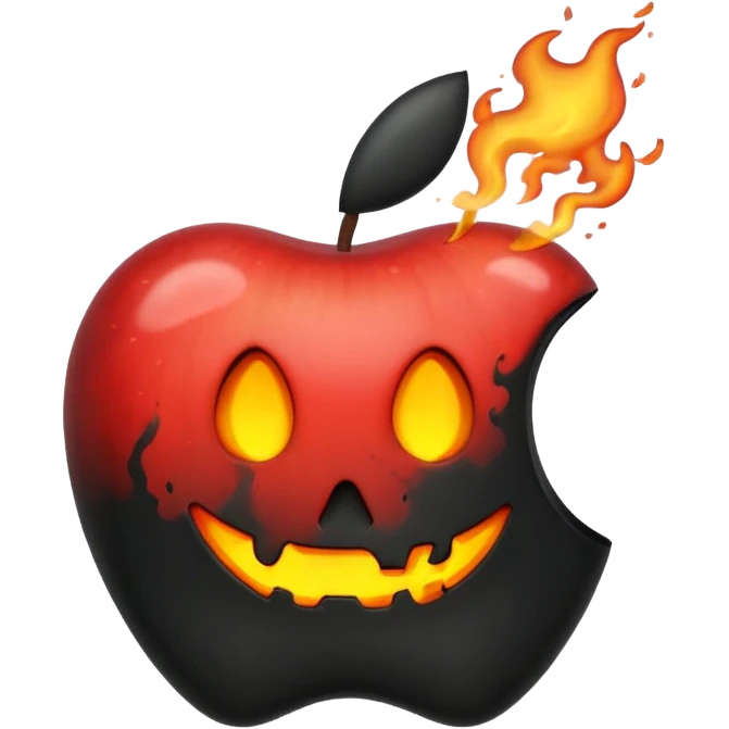 curved apple, black, poisonous, black smoke emitted emoji