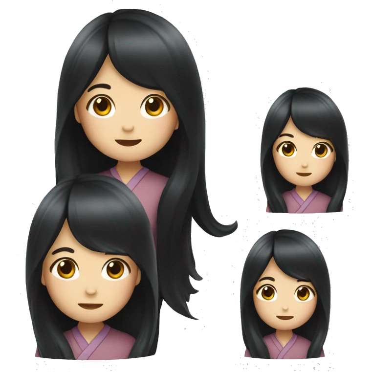 Japanese girl with long black hair waving emoji