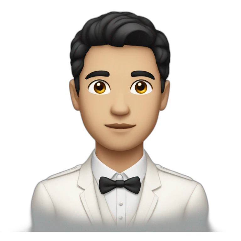 young man with black hair, light white skin colour, formal dress, and a focused face emoji