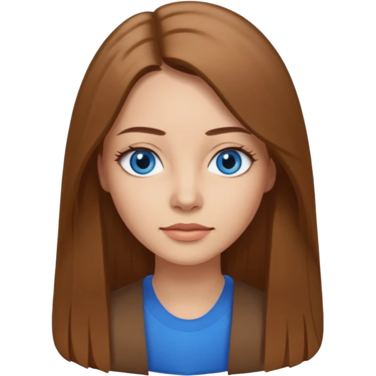 a woman, 30 years old, light skin with medium brown straight hair, long hair. blue eyes. No eyeglasses. hair in middle part. emoji