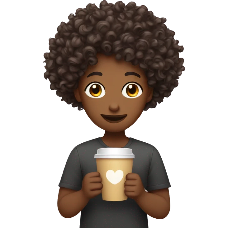 curly hair 3b-3c holding coffee cup emoji