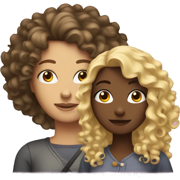 two friends: a curly-haired woman with dark hair and a blonde emoji