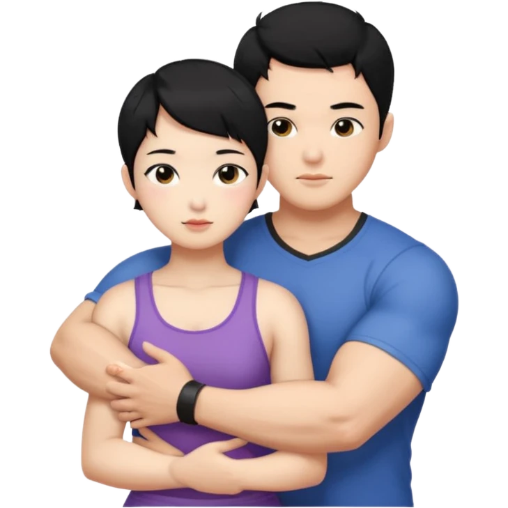 buff korean Man black hair hugging girl with black pixie cut  emoji