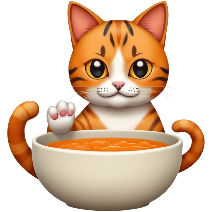 Emoji of a Bengali cat holding its paw on a bowl emoji