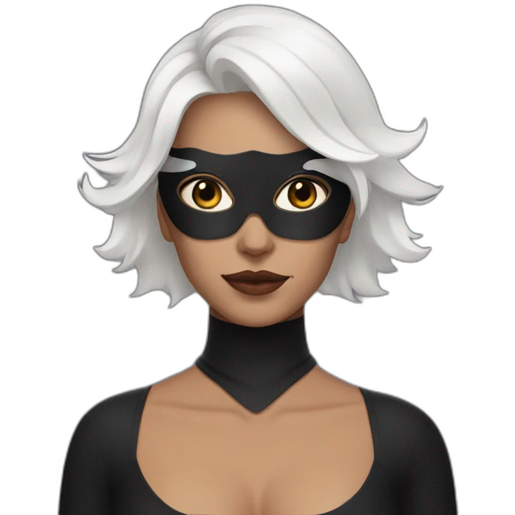 A woman with white hair and cat ears and a black mask around her eyes emoji