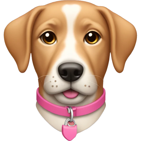 Tan dog with white nose and pink collar  emoji
