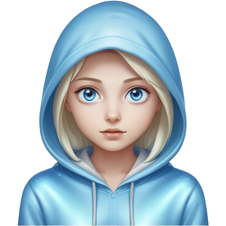 Cinematic girl with large sparkling blue eyes wearing a hoodie, Ultra realistic 32k HD, Breathtaking, hauntingly beautiful, Balanced features, highly detailed, glowing, high shine, enchanting, ghostly, dreamy glow, complex pose. The image is so lifelike it could leap off the canvas at any moment emoji