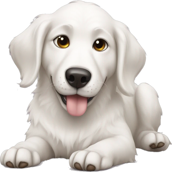 white dog lies and licks its paw emoji