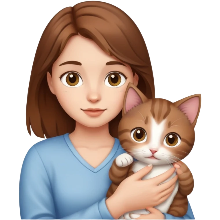 A brown-haired girl holding a kitten emoji