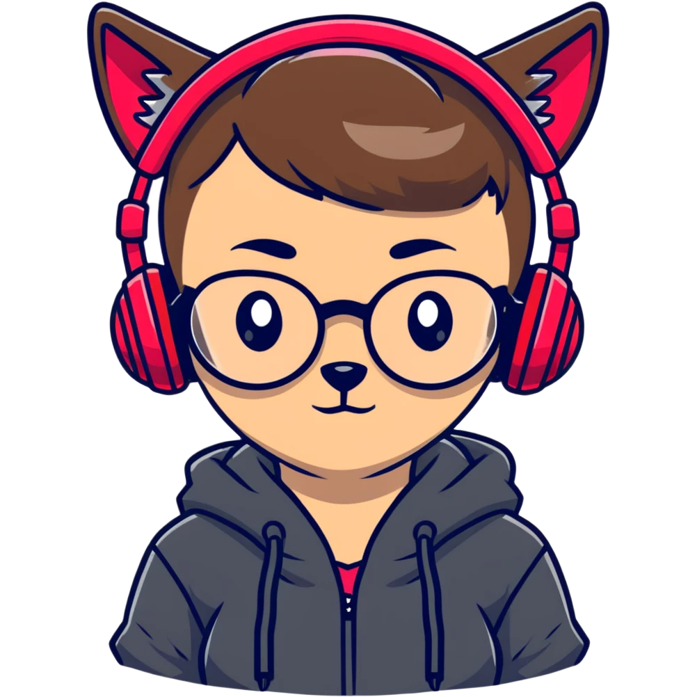 tan brunette girl with a short wolf haircut, round ruby glasses, black headphones, and a black hoodie emoji