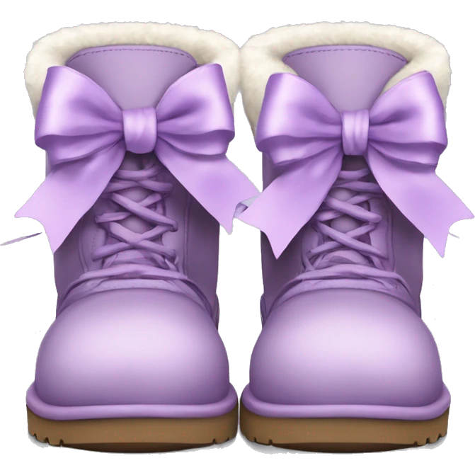 Realistic pair of light purple ugg boots with fur and laced up light purple ribbons tied into bows. emoji