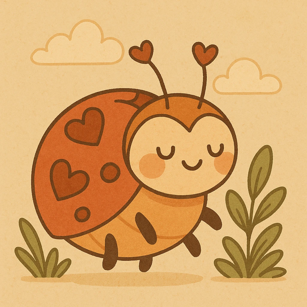 a cute love bug, cartoon style, heart-shaped details emoji