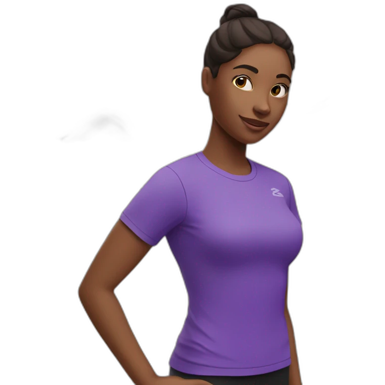 Girl Runner in purple T-shirt and swan logo emoji