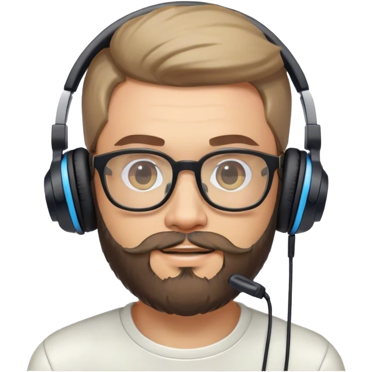 Muchacho guapo con lentes con barba de candado con audífonos jugando playstation  emoji