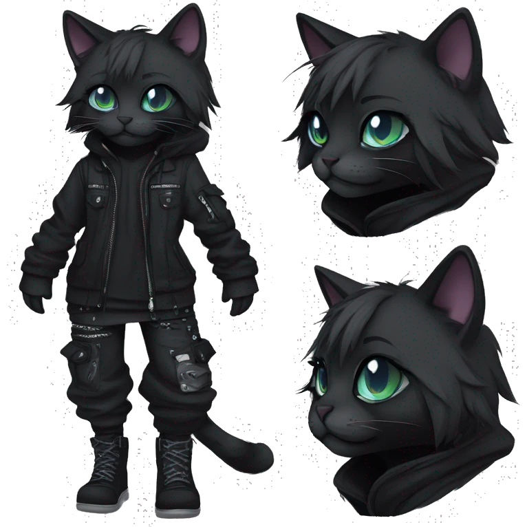 Edgy Shy Anthro cool pretty dark cat-fursona punk techwear emoji