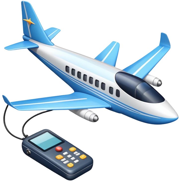 An icon featuring a remote-controlled model airplane soaring through the sky, with a detailed transmitter in the foreground. The sky is clear with motion lines showing flight. Transparent background emphasizes the precision, creativity, and joy of aeromodelling as a sport. emoji