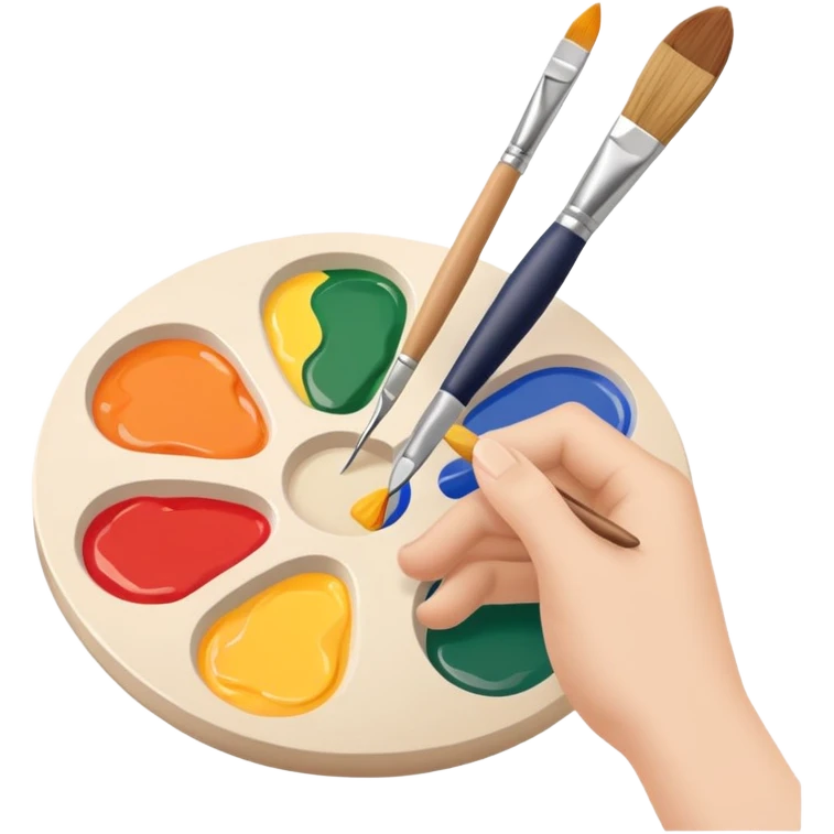 hands holding a paintbrush and palette, simple and friendly emoji
