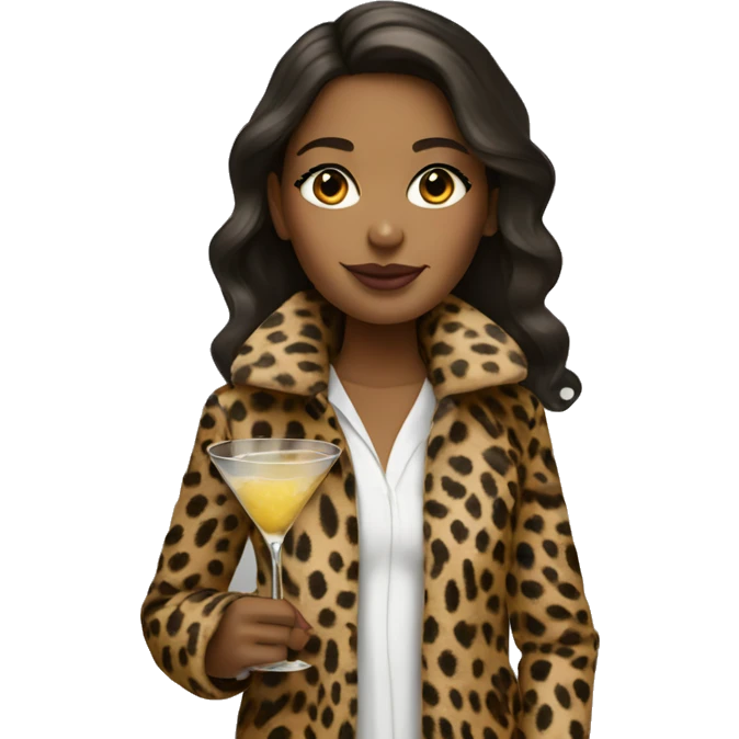 Girl with cheetah print coat and martini emoji