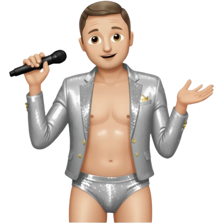 Tim Robinson as a crooner on stage, nearly naked except for low-rise briefs emoji