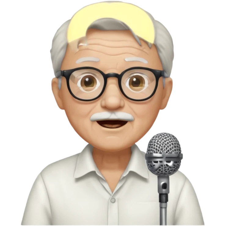singer, Old man, singing to mic, white shirt glasses emoji