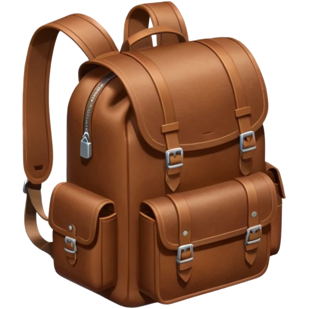 Draw a laether backpack using an isometric camera with a High-Angle Shot. emoji