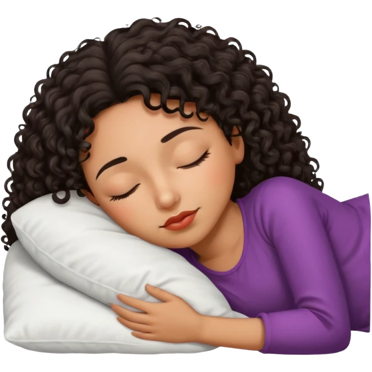 Sleeping Spanish girl on white pillow dark curly hair mixed skin emoji