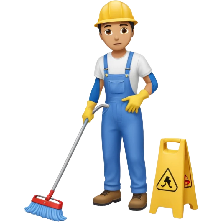 Custodian with yellow rubber gloves, white T-shirt, blue overalls, mopping floor emoji