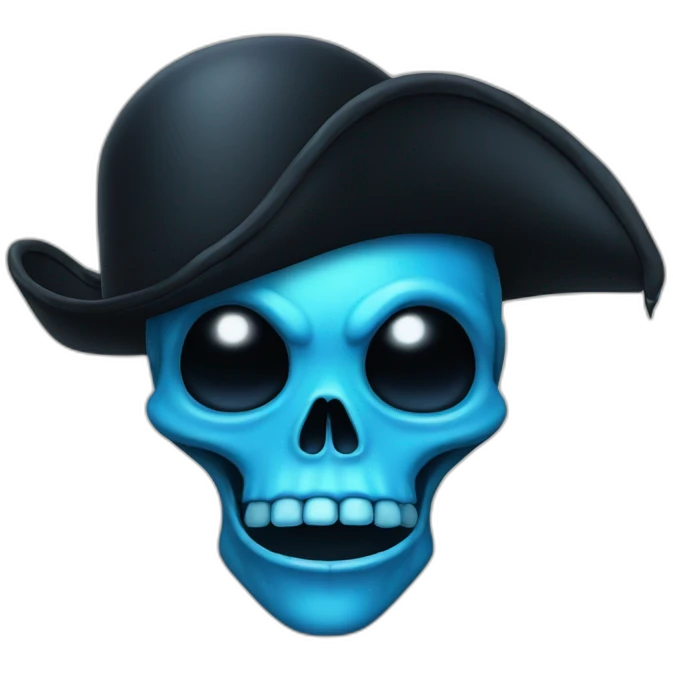 blue alien with black pirate hat and skull emoji