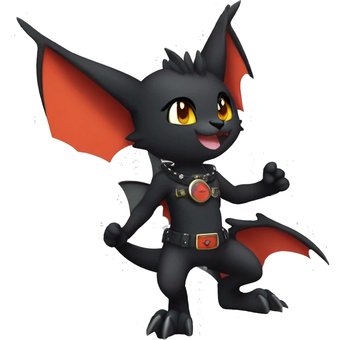 Black Anthro Cool Punk Bat-Litten-Fakemon-fursona Full Body emoji