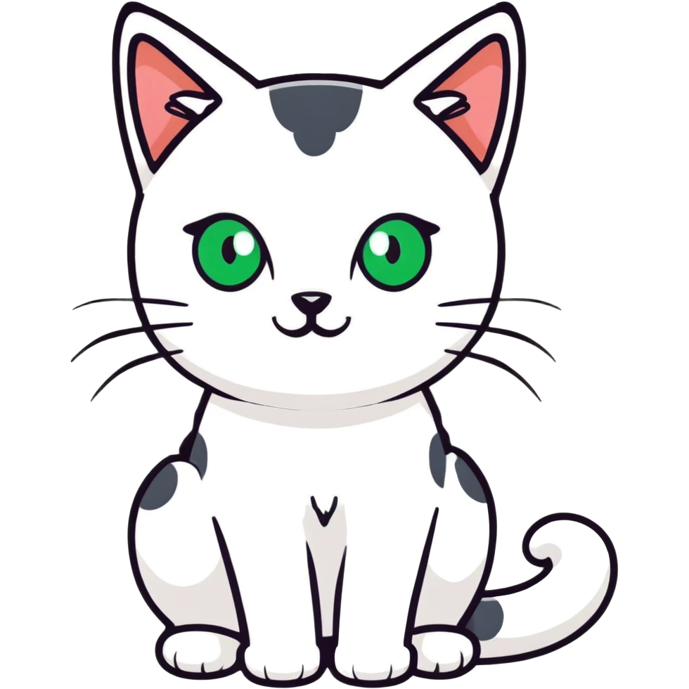 White cat with green eyes and black nose ears and nos emoji