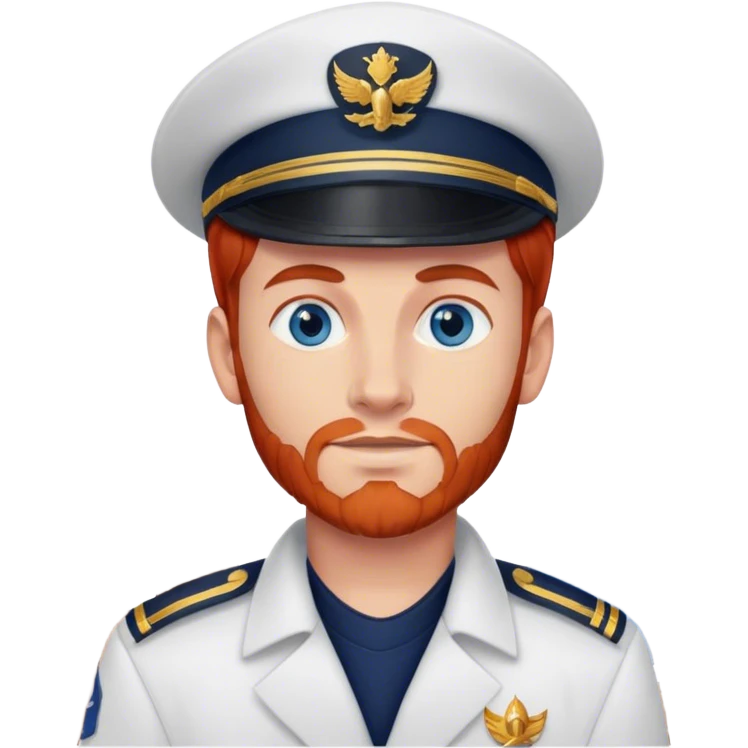 a male boat captain with medium red hair and blue eyes emoji