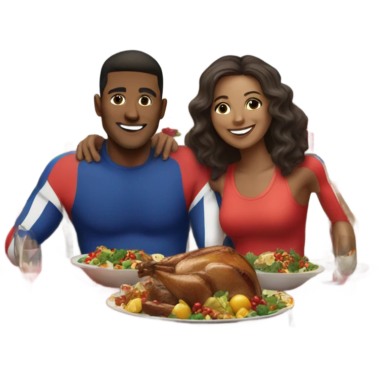 emoji Sports couple , a man and a woman in sportswear, sitting at the Christmas festive dinner table emoji