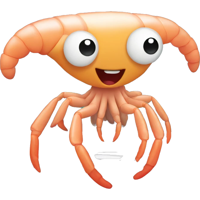 A small normal shrimp in front of a laptop watching some videos emoji