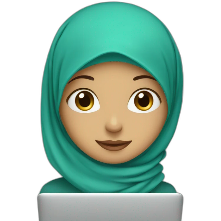 Hijabi girl with turquoise hijab and computer emoji