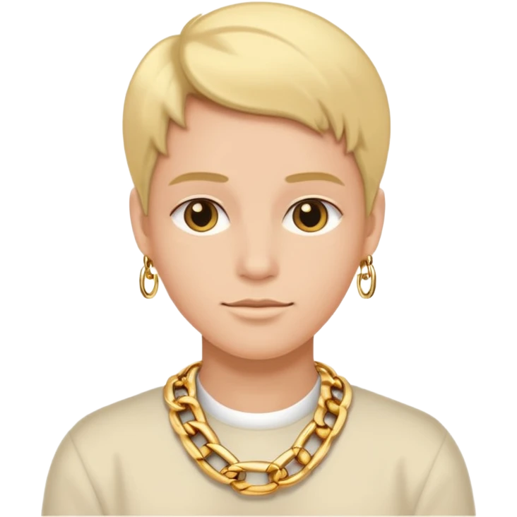 Neutral entrepreneur with gold chain, relaxed confident expression, minimal luxury feel emoji