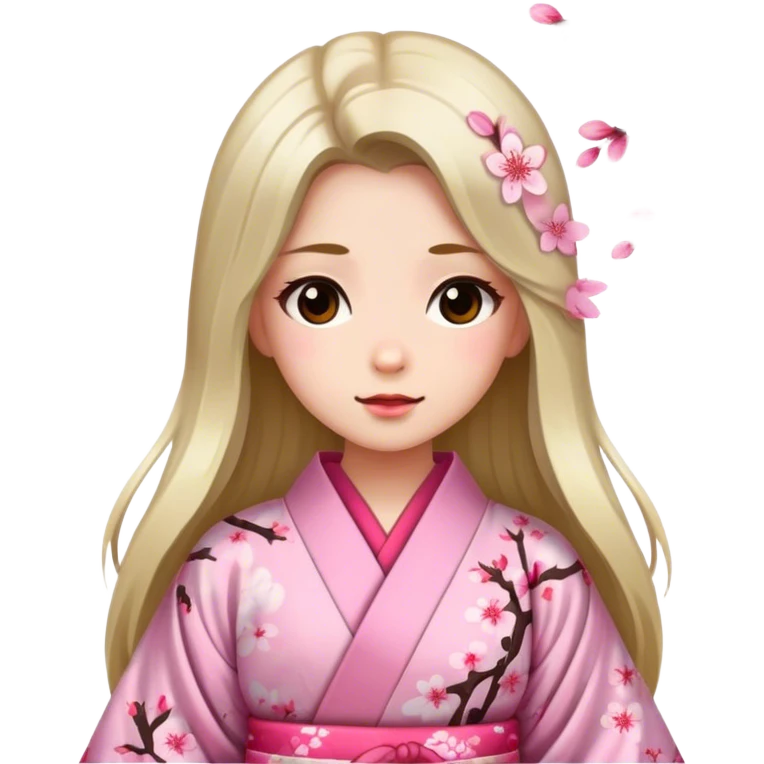 Long-haired girl wearing a cherry blossom pattern kimono emoji