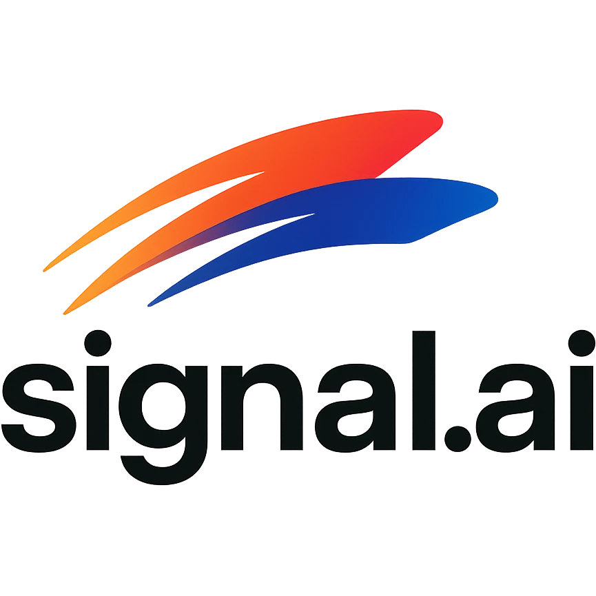 logo for signal.ai featuring 'signal.ai' text and a fast-moving abstract swoosh, symbolizing speed and support, bold colors, modern look emoji
